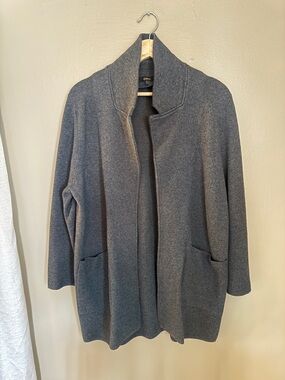 Quince Organic Cotton Open-Front Charcoal Cardigan